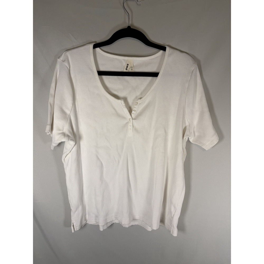 Pact XXL Organic Cotton Rib Knit Henley T-Shirt Short Sleeve Stretch White